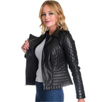 Women’s Black Motorcycle Biker Leather Jacket-2
