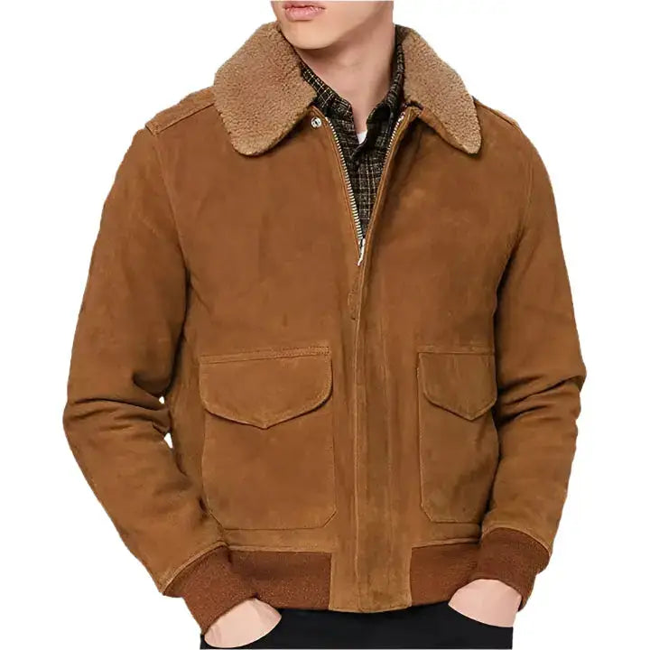 Men’s Brown Suede Leather Aviator Jacket-0