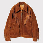 Men's Brown Suede Leather Western Cowboy Fringe Jacket-0