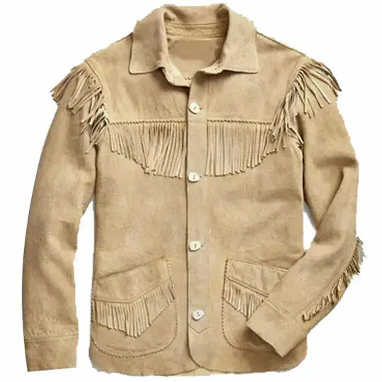 Men's Brown Suede Western Fringe Leather Jacket-0