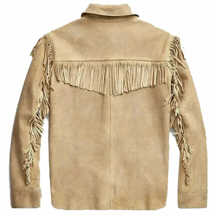 Men's Brown Suede Western Fringe Leather Jacket-1