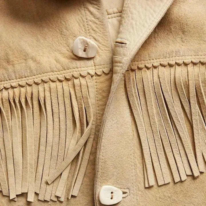 Men's Brown Suede Western Fringe Leather Jacket-2