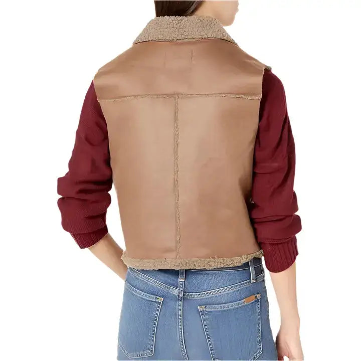 Women’s Brown Shearling Leather Biker Vest-1