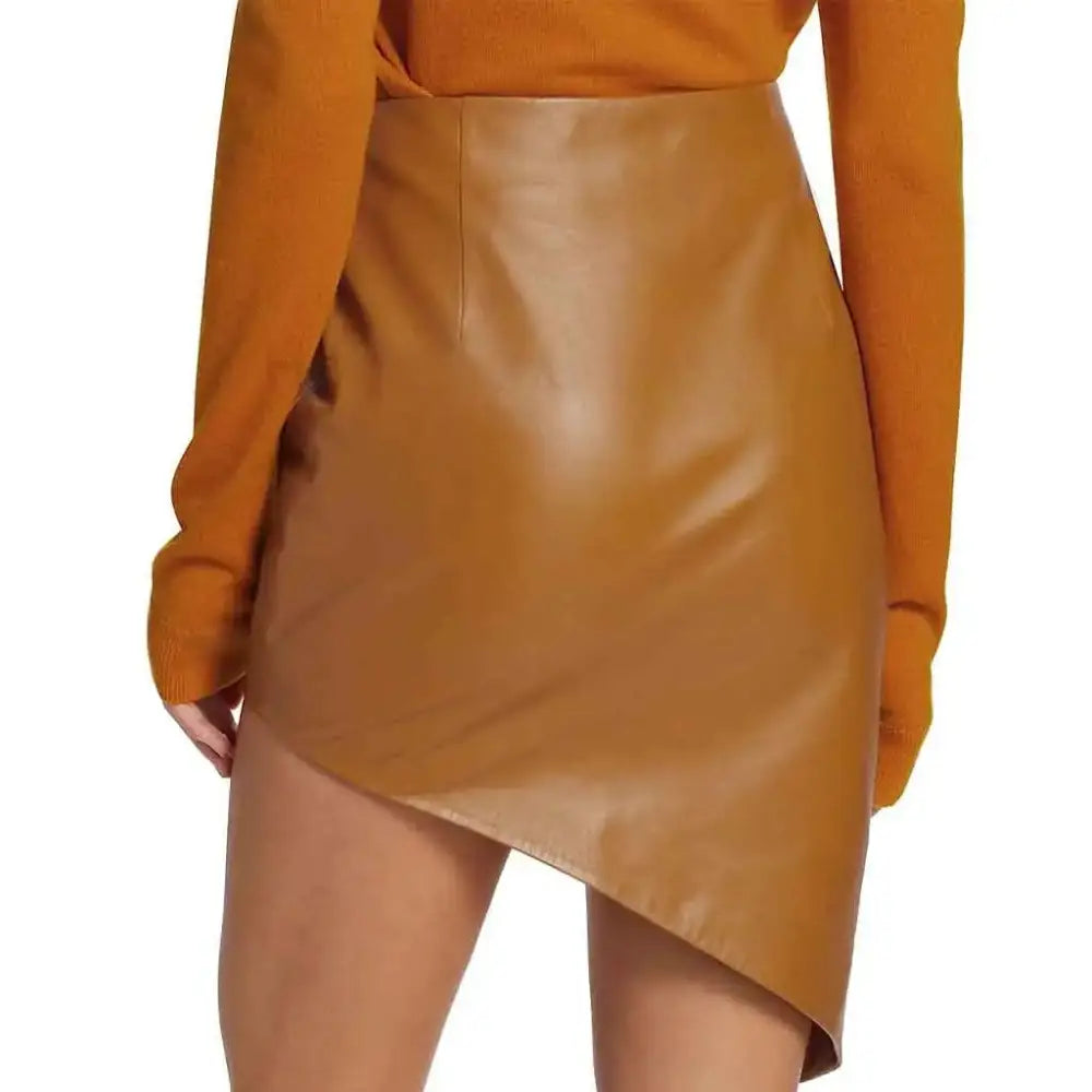 Women’s Brown Wrap-Style Genuine Leather Skirt-1