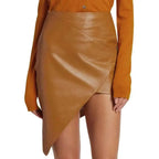 Women’s Brown Wrap-Style Genuine Leather Skirt-0