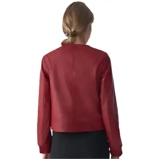 Women’s Burgundy Studded Leather Jacket-1