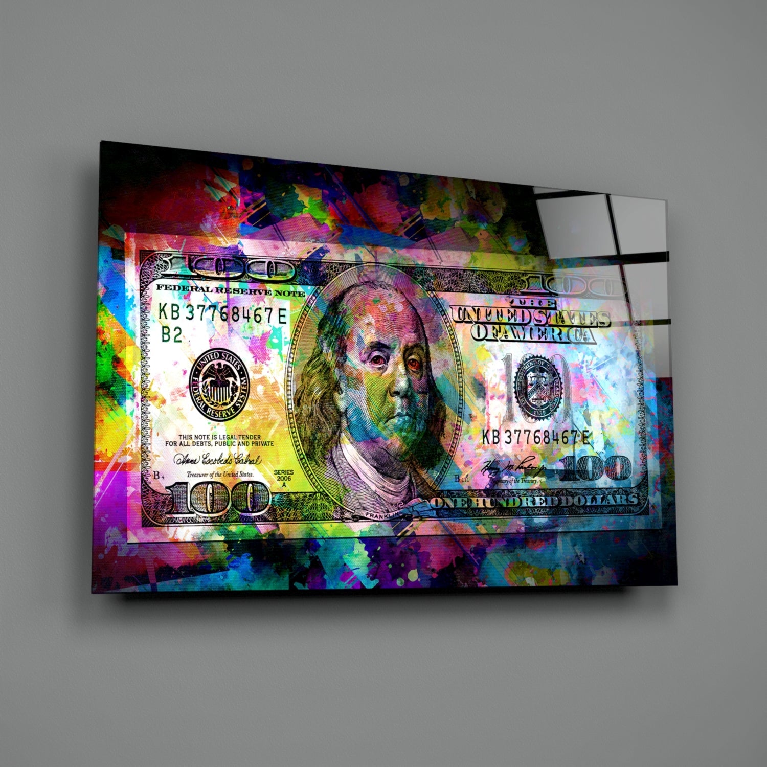 100 Dollars Glass Wall Art-1