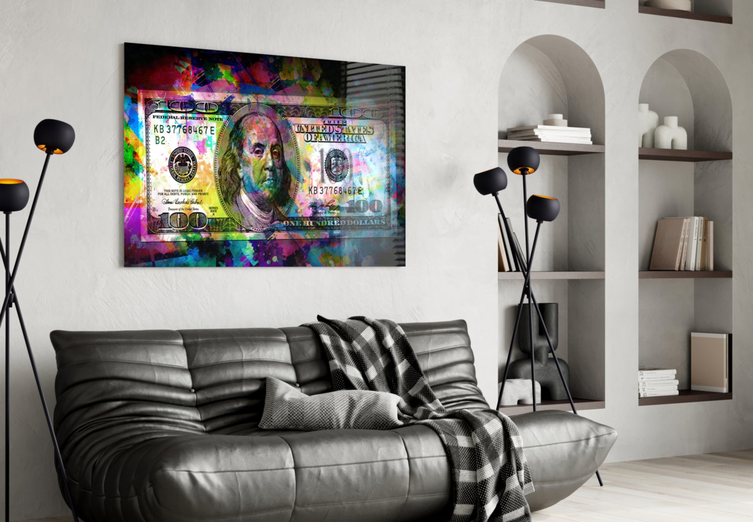 100 Dollars Glass Wall Art-3