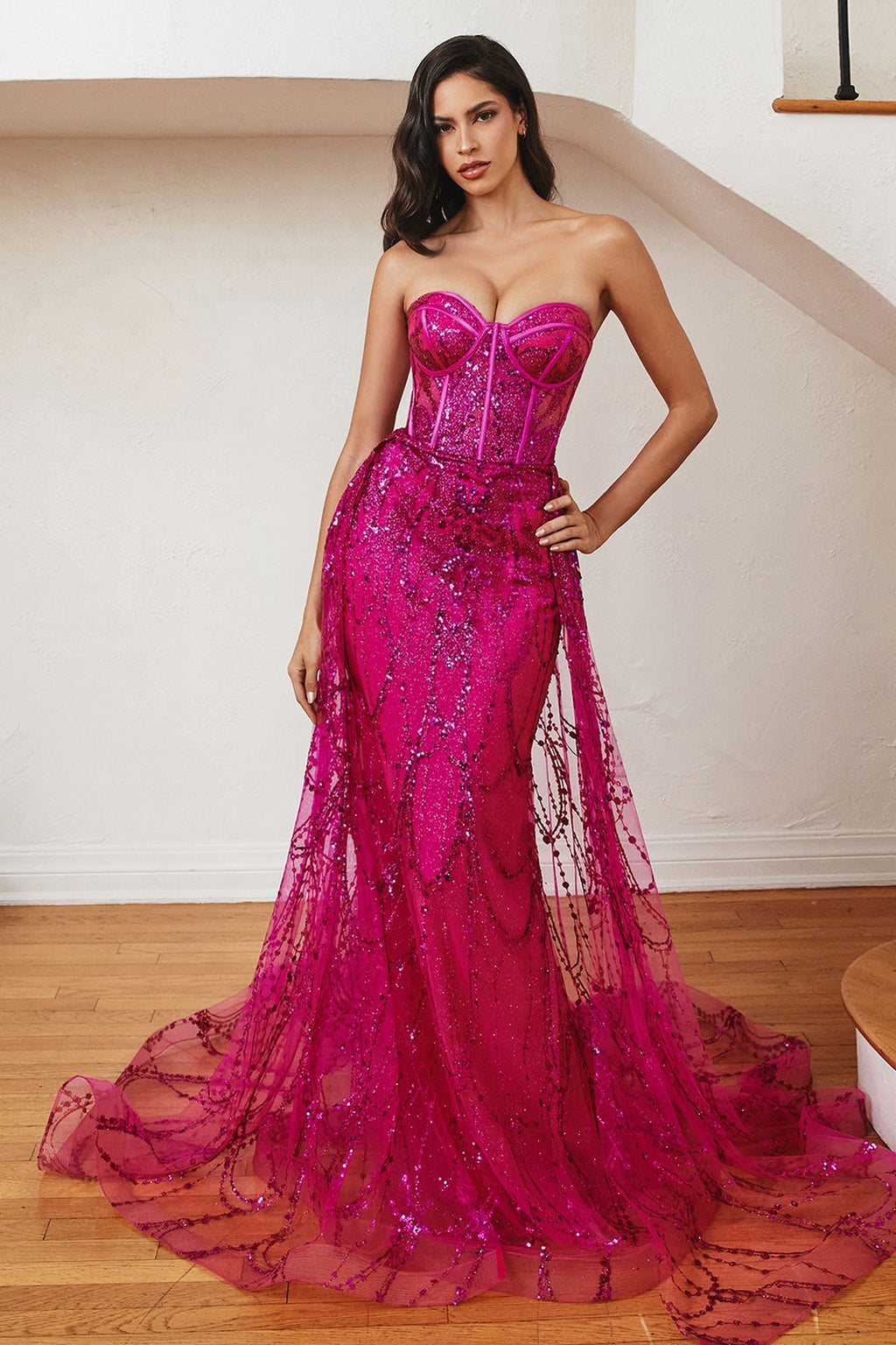 Strapless Lace Fitted Gown With Over Skirt-2