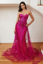 Strapless Lace Fitted Gown With Over Skirt-2