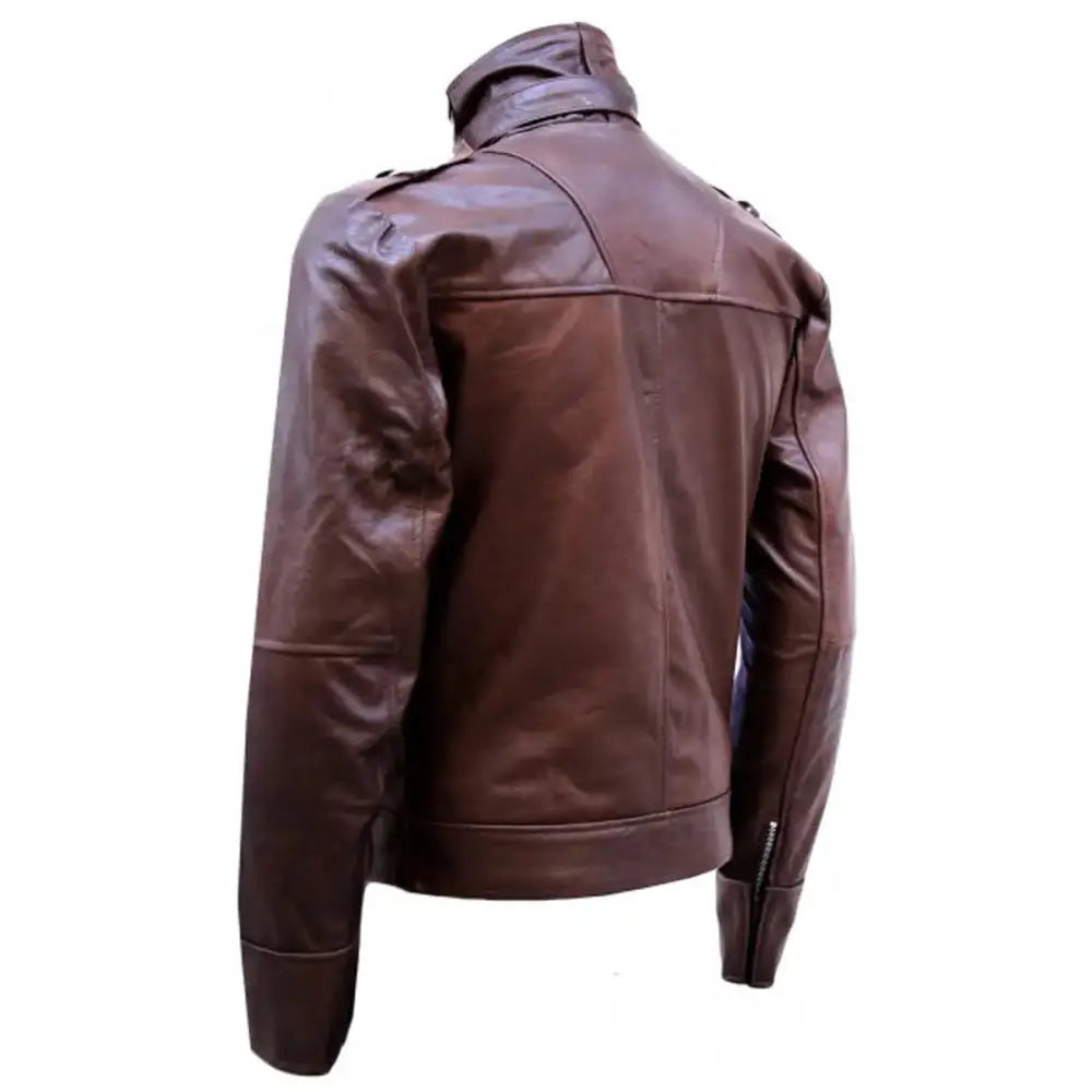 Men’s Chocolate Brown Military Leather Jacket-1