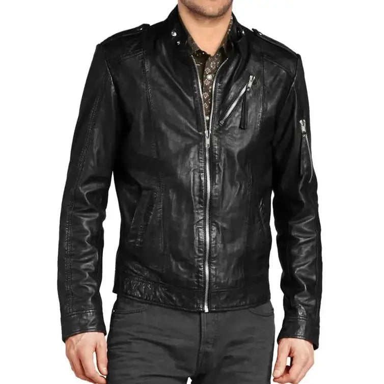 Men’s Classic Black Leather Jacket-0