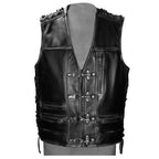 Mens Black Leather Biker Vest-0