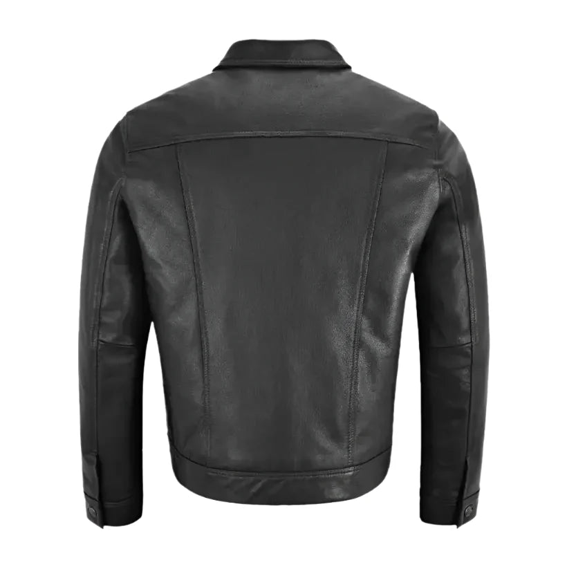 Mens Black Leather Trucker Jacket-1