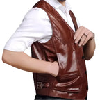 Men’s Classic Brown Leather Biker Vest-3