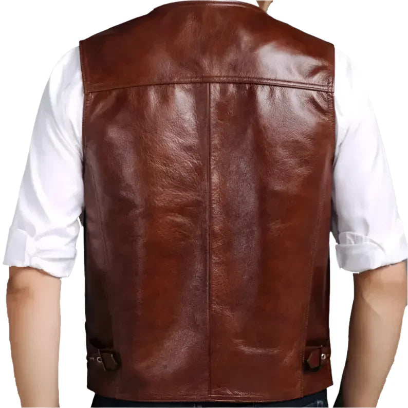 Men’s Classic Brown Leather Biker Vest-2