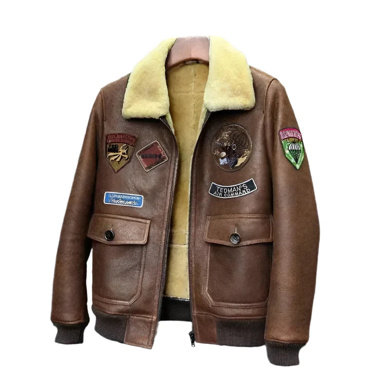 Mens Brown Shearling Aviator Jacket-0