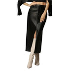 Women’s Classy Black Leg Slit Leather Skirt-0