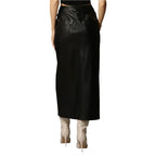 Women’s Classy Black Leg Slit Leather Skirt-2