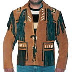 Men's Cowboy Western Fringed Leather Jacket-0