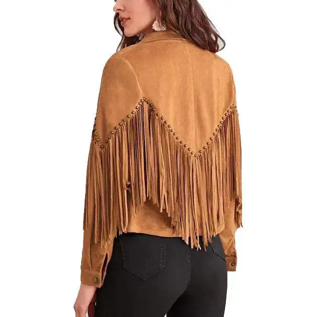 Women's Cowgirl Western Suede Leather Fringe Jacket-1