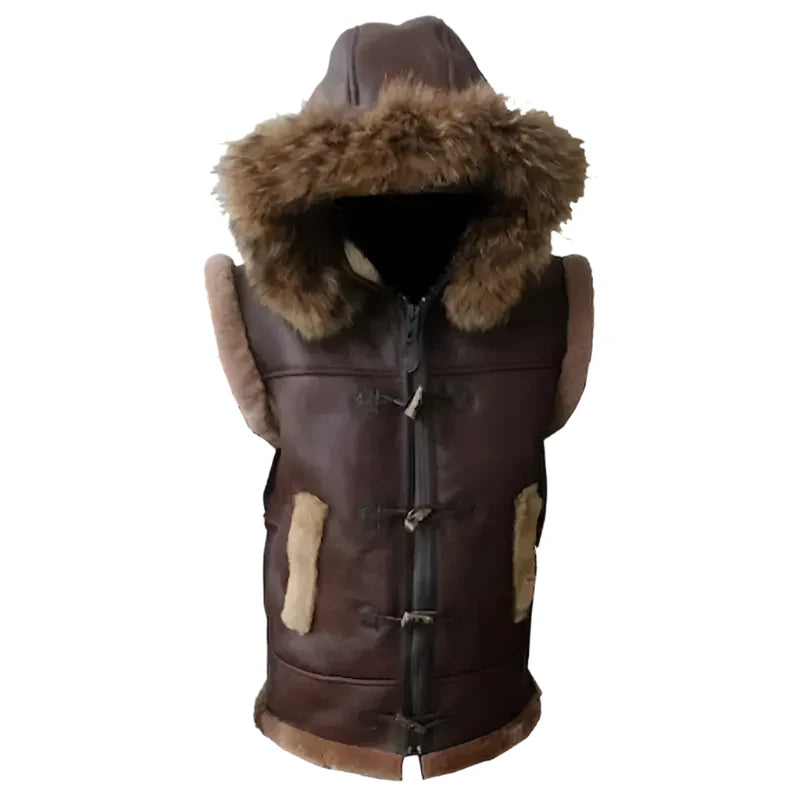 Mens Custom Shearling Hooded Sheepskin Vest-0