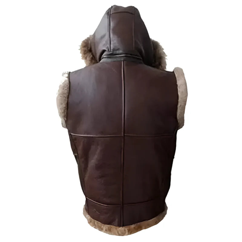 Mens Custom Shearling Hooded Sheepskin Vest-1