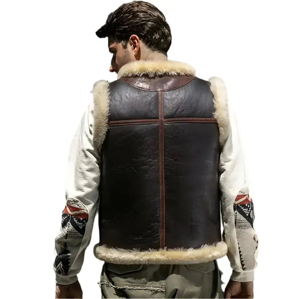 Men’s Dark Brown Shearling Leather Vest-4