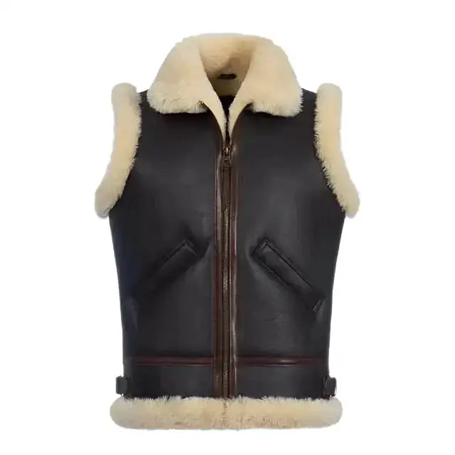 Men’s Dark Brown Shearling Leather Vest-0