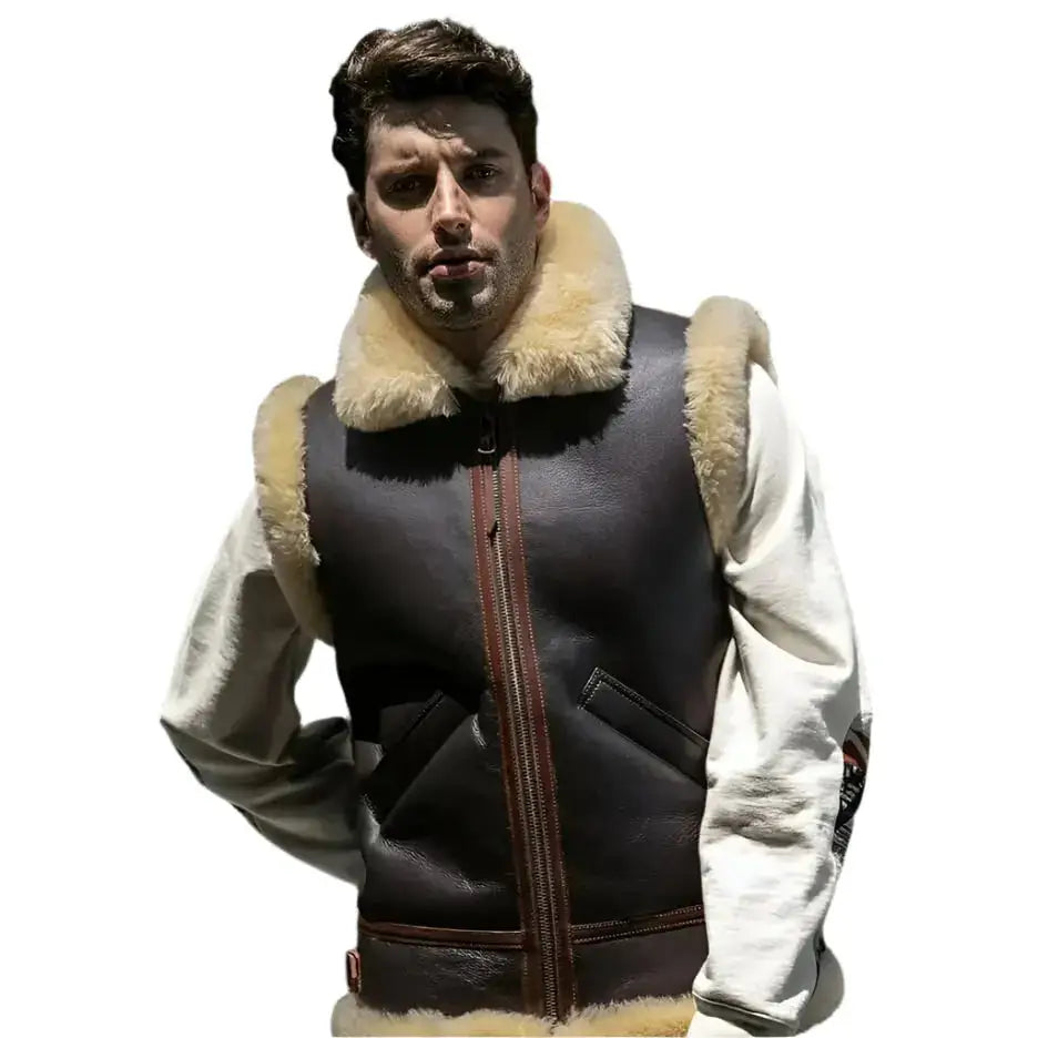 Men’s Dark Brown Shearling Leather Vest-3