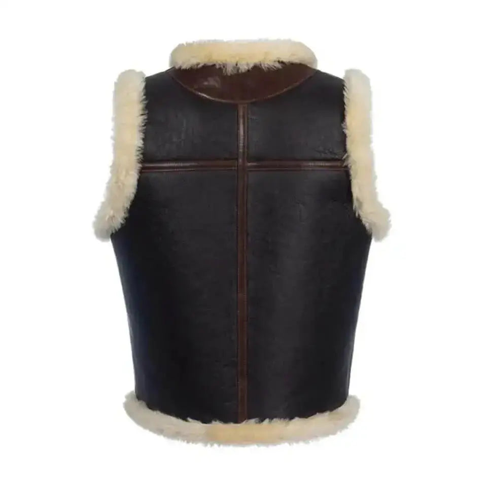 Men’s Dark Brown Shearling Leather Vest-1