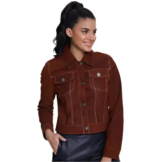 Women's Dark Tan Western Leather Jacket-0