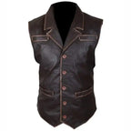 Mens Distressed Brown Leather Vest-0
