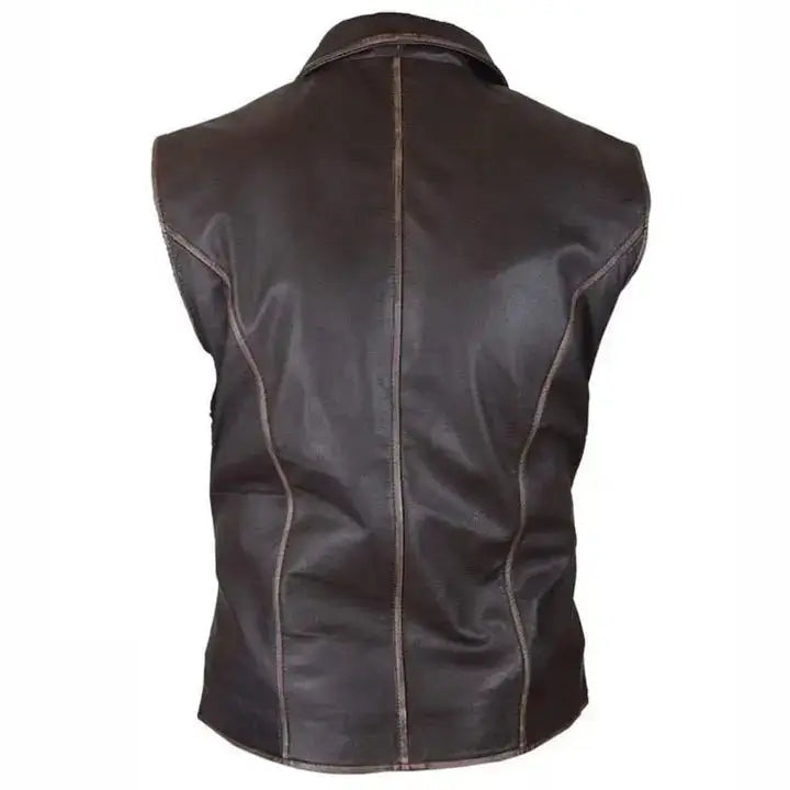 Mens Distressed Brown Leather Vest-2