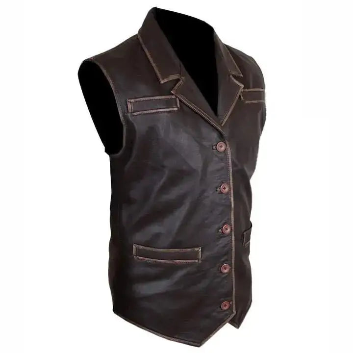 Mens Distressed Brown Leather Vest-1