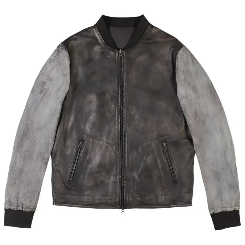 Distressed Leather Varsity Jacket-0