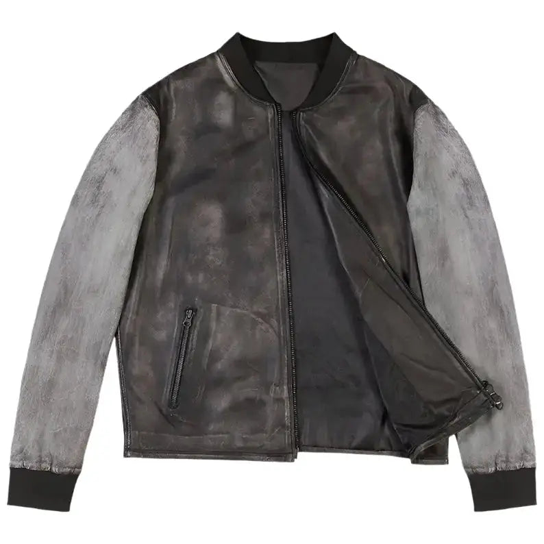 Distressed Leather Varsity Jacket-1