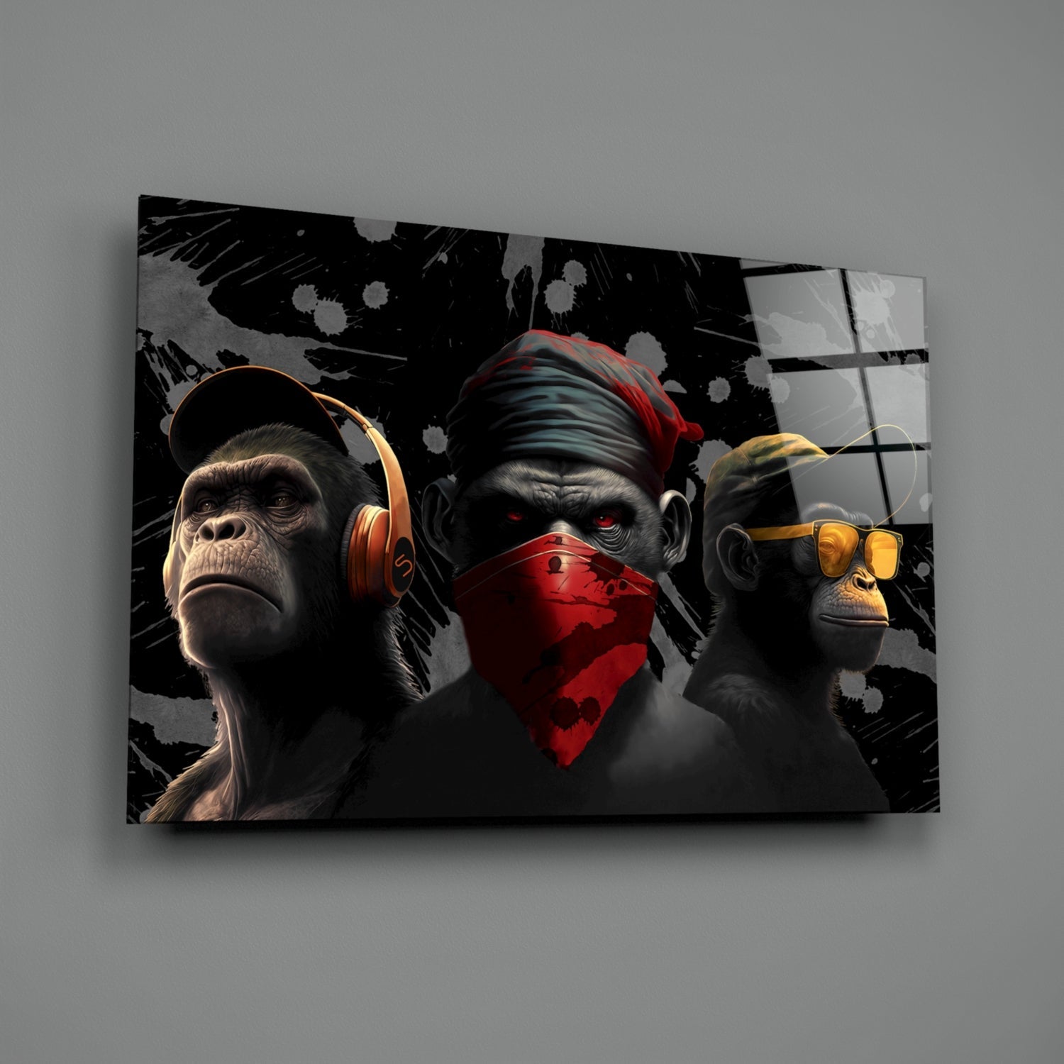 3 Wise Monkeys Glass Wall Art  || Designer Collection-1