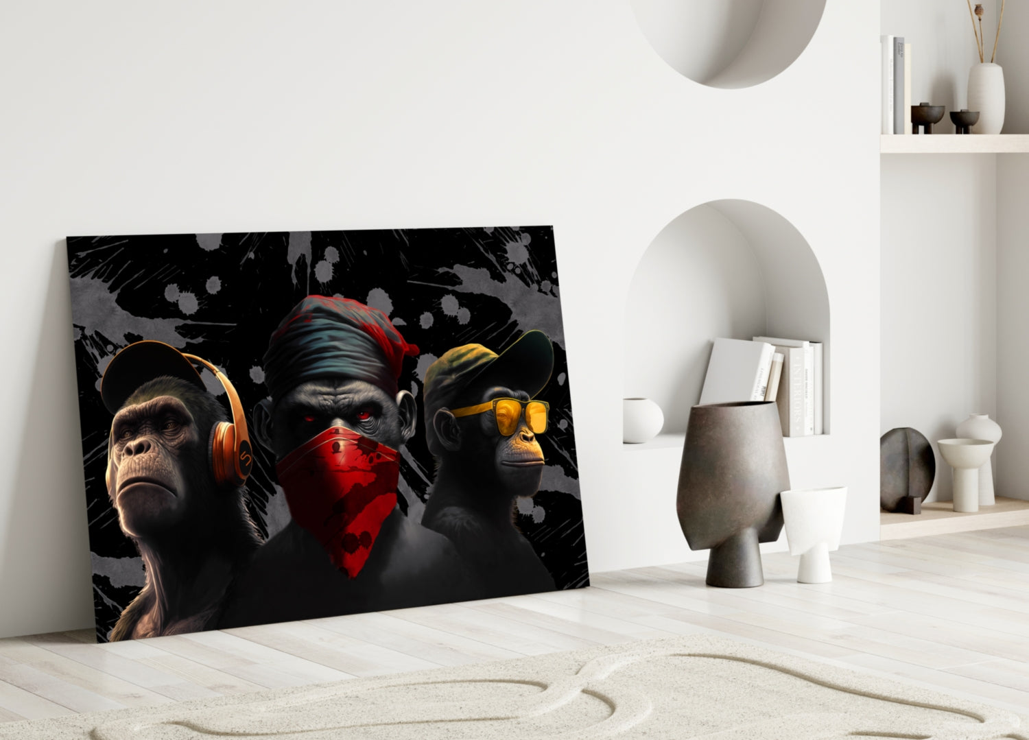 3 Wise Monkeys Glass Wall Art  || Designer Collection-2