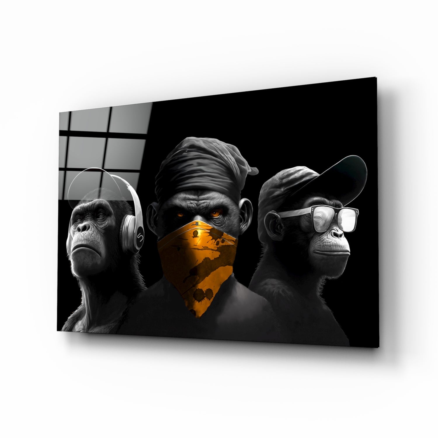 3 Wise Monkeys Chrome Edition Glass Wall Art || Designer Collection-0