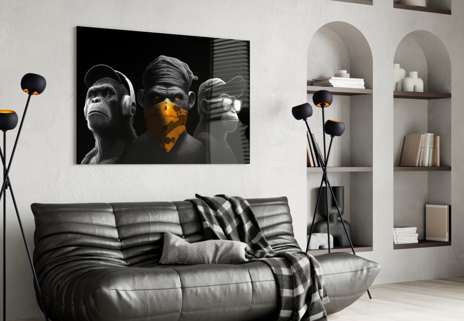 3 Wise Monkeys Chrome Edition Glass Wall Art || Designer Collection-3