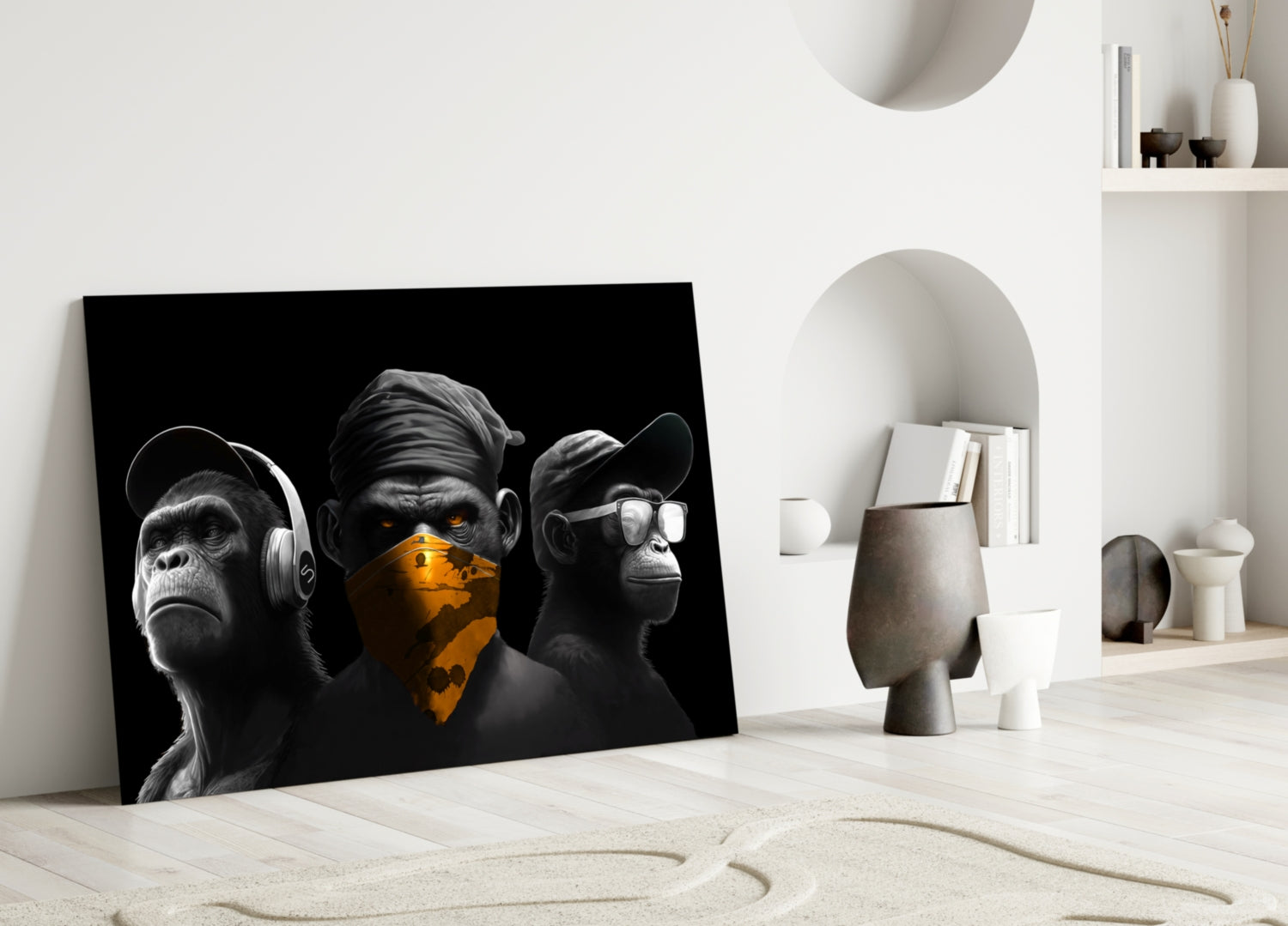 3 Wise Monkeys Chrome Edition Glass Wall Art || Designer Collection-2