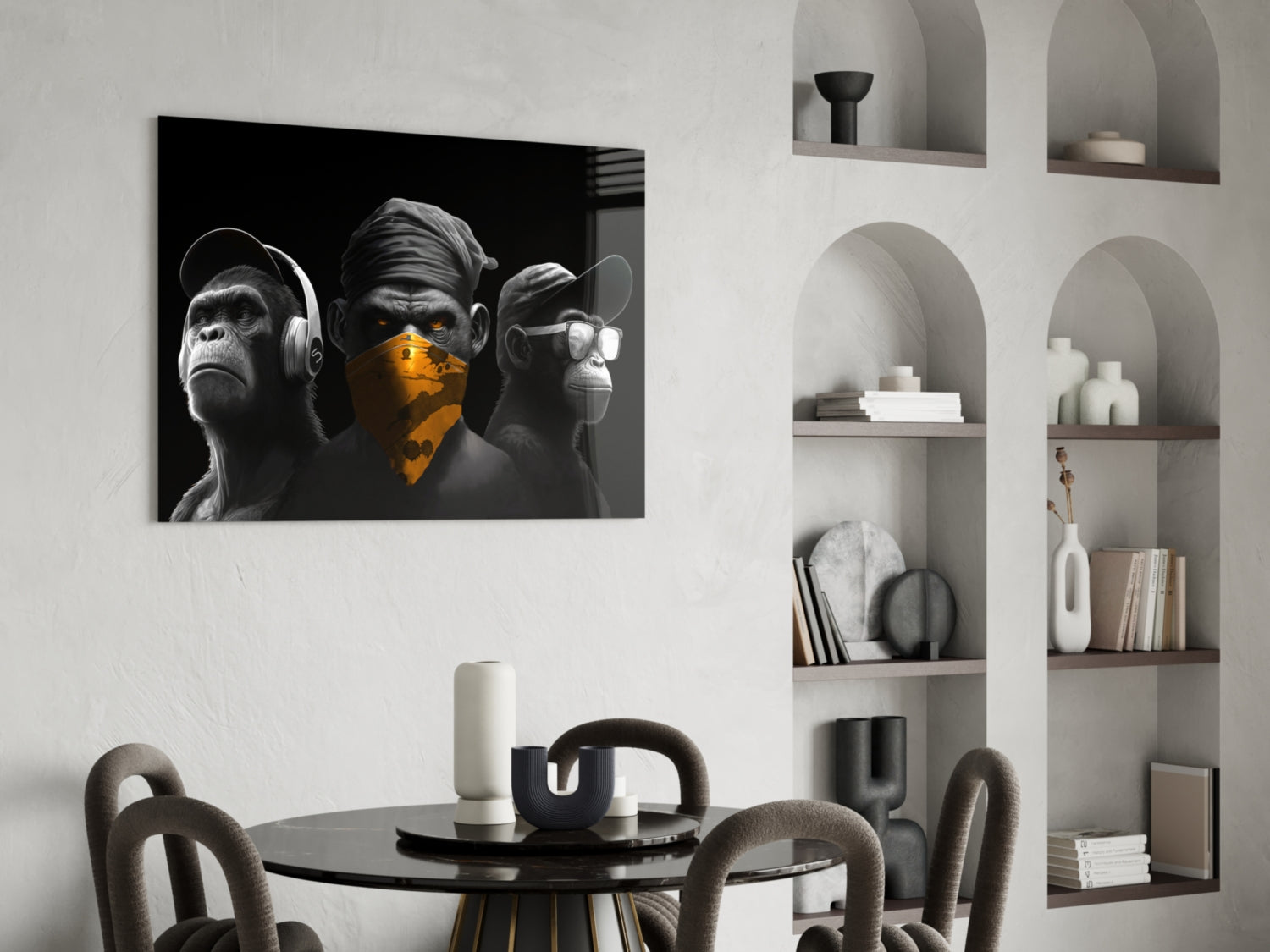 3 Wise Monkeys Chrome Edition Glass Wall Art || Designer Collection-4