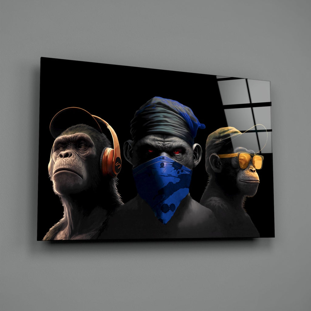 3 Wise Monkeys Glass Wall Art || Designer Collection-1