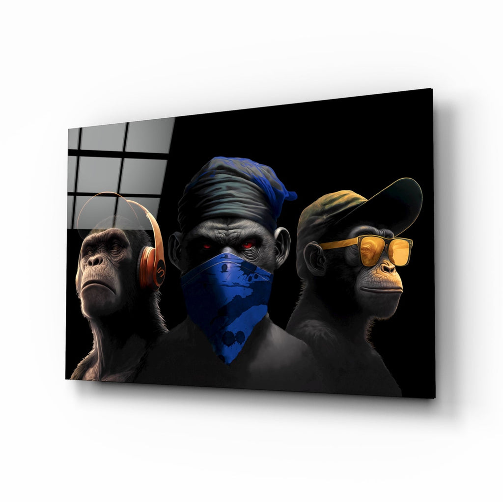 3 Wise Monkeys Glass Wall Art || Designer Collection-0