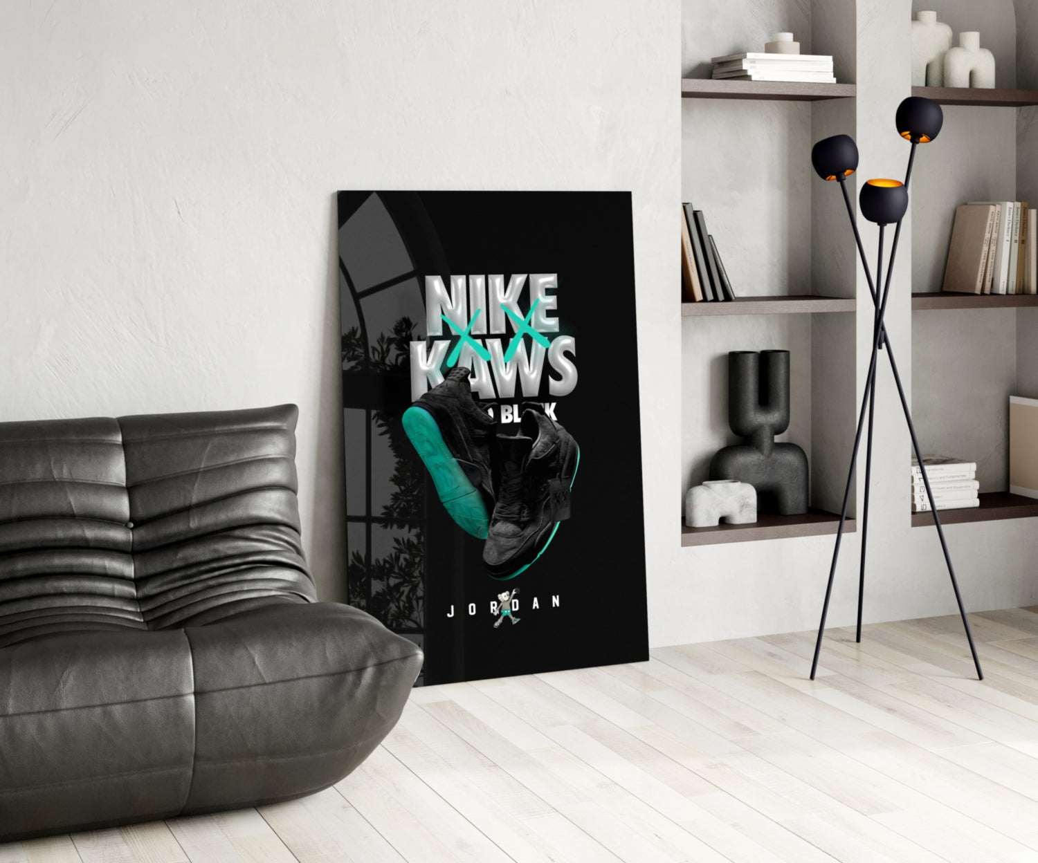Black Kaws Glass Wall Art || Designer Collection-4