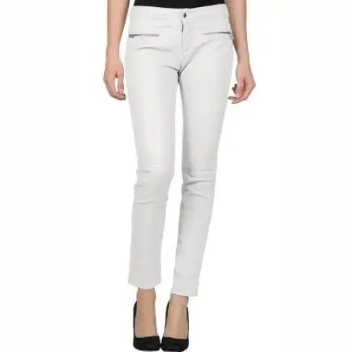 Women’s Elegant White Leather Pants-0