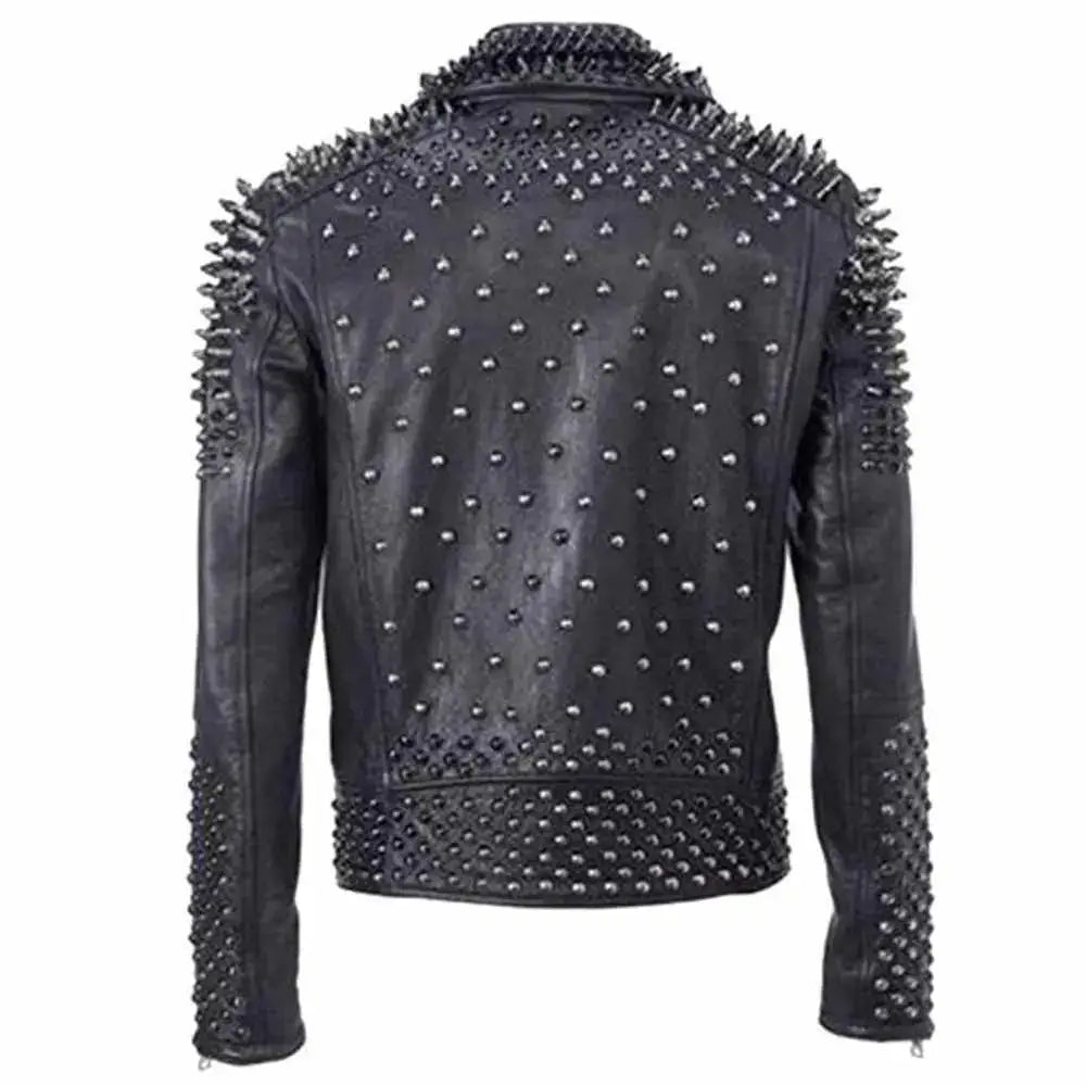 Men’s EMO Punk Rock Silver & Black Studded Leather Jacket-1