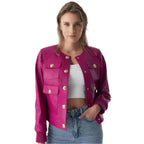 Women’s Fuchsia Studded Leather Jacket-1