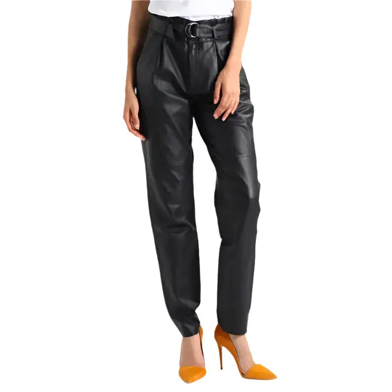Women’s Genuine Black Leather Pants-0